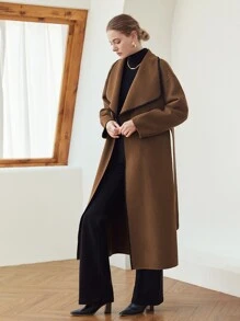 MOTF PREMIUM WOOL-MIX CONTRAST BINDING BELTED OVERCOAT - Chocolate Brown - View 7