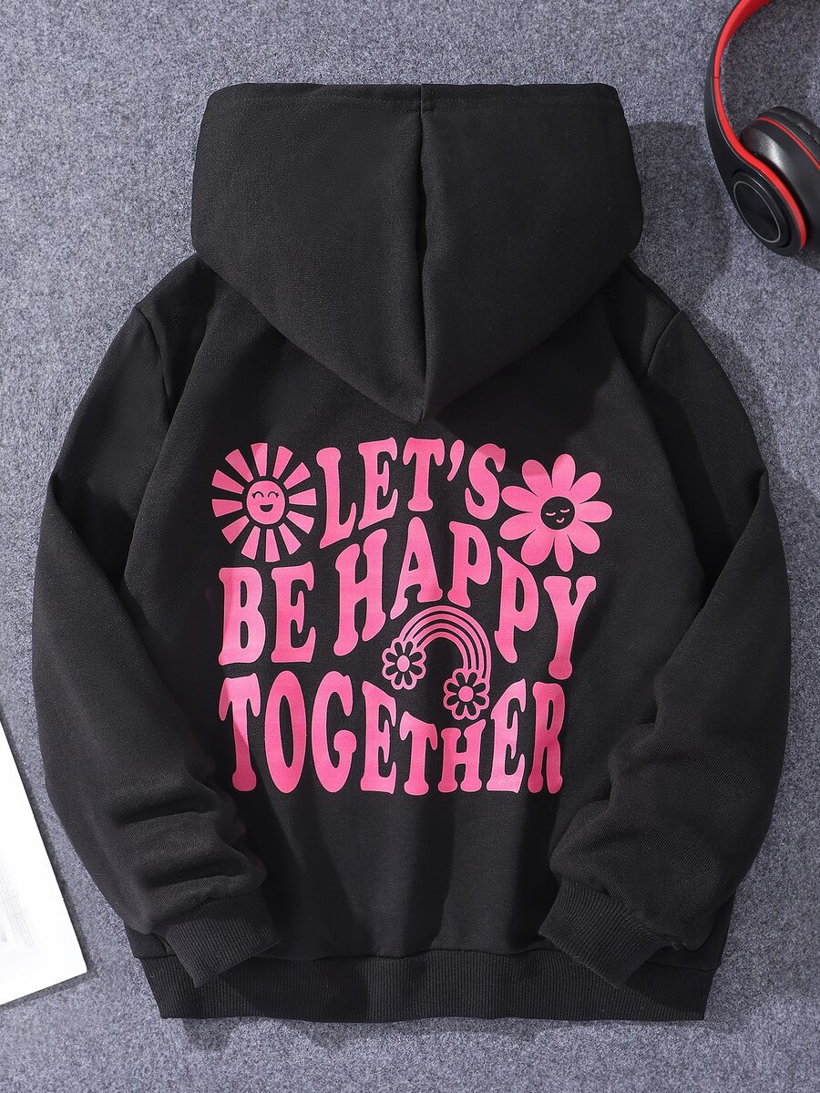 Áo nỉ in hình hoạt hình và khẩu hiệu dành cho bé gái tuổi teen - màu đen - Xem 1