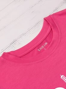 INAWLY Camiseta con estampado de letra y corazón - Rosa Fucsia - Ver 3