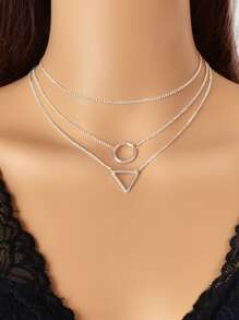 3入組圓形和三角形吊墜項鏈 - 銀色 - 查看 1