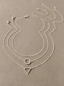 3入組圓形和三角形吊墜項鏈 - 銀色 - 查看 2