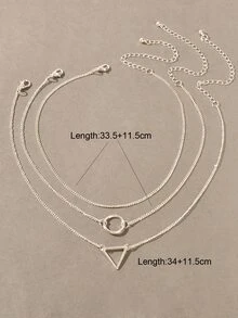 3入組圓形和三角形吊墜項鏈 - 銀色 - 查看 3