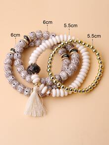 4pcs Tassel Charm Beaded Bracelet - Beige - View 3