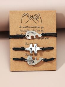 3pcs Letter Detail Heart Decor Bracelet Valentines,Mom,Mother,Mother's Day,Gift - Black - View 1