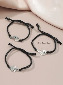 3pcs Letter Detail Heart Decor Bracelet Valentines,Mom,Mother,Mother's Day,Gift - Black - View 4