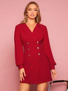 SHEIN BAE 雙排釦燈籠袖西裝洋裝