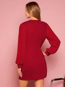 SHEIN BAE 雙排釦燈籠袖西裝洋裝