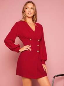 SHEIN BAE 雙排釦燈籠袖西裝洋裝