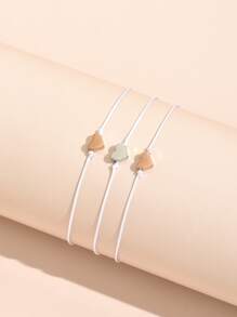 3入組流行簡約的心形編織可調節女士手鍊套裝 - 白色 - 查看 2