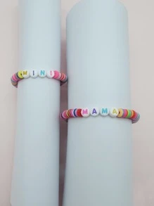 2pcs Mama And Mini Match Random Multi Colors Clay Beads Bracelet Set Mama And Daughter Gift - Multicolor - View 8