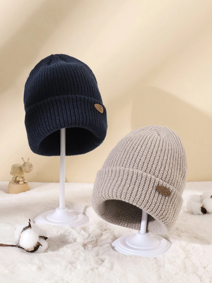 2pcs Toddler Kids Label Decor Beanie - Multicolor - View 1