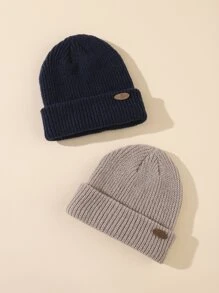 2pcs Toddler Kids Label Decor Beanie - Multicolor - View 2
