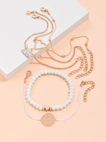 5pcs/Set Bohemian Style Heart Shape & Turquoise Beaded Bracelets, Suitable For Daily Wear By Women Valentines,Mom,Mother,Mother's Day,Gift - Multicolor - View 2