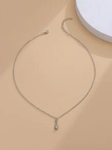水鑽水滴吊墜項鏈 - 銀色 - 查看 2
