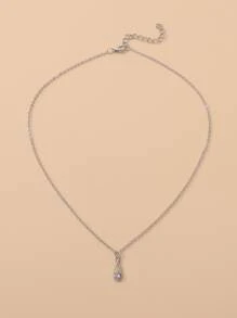 水鑽水滴吊墜項鏈 - 銀色 - 查看 3