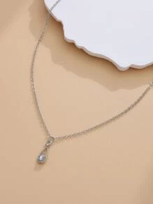 水鑽水滴吊墜項鏈 - 銀色 - 查看 8