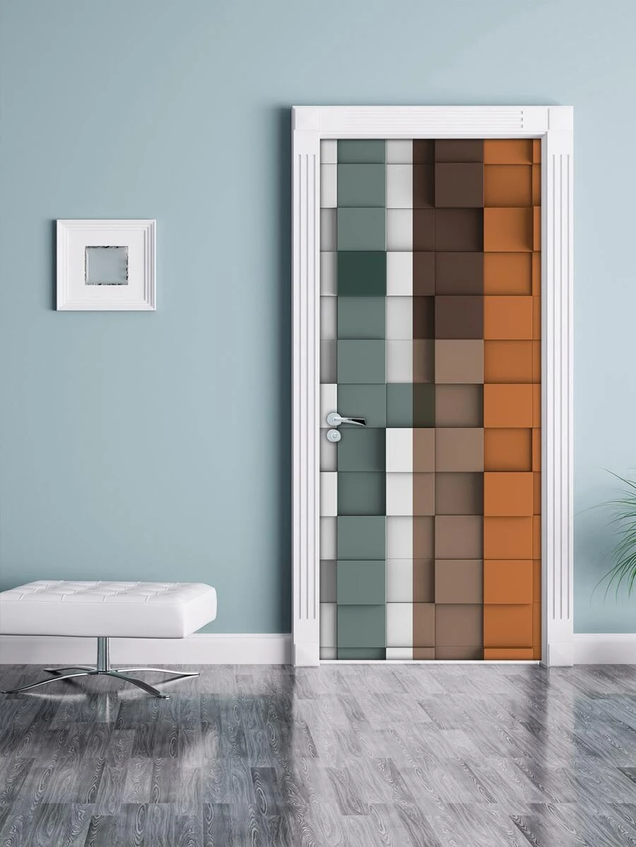Pegatinas para puertas con patrón de cuadros - Multicolor - Ver 1
