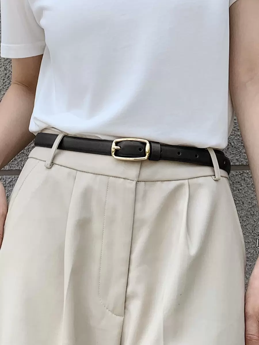 DAZY Litchi Embossed Rectangle Buckle Belt - Black - View 1