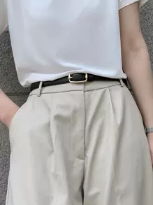 DAZY Litchi Embossed Rectangle Buckle Belt - Black - View 2