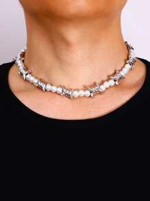 Fashionable And Popular Men Faux Pearl & Thorn Decor Necklace Alloy For Jewelry Gift And For A Stylish Look - Multicolor - View 1