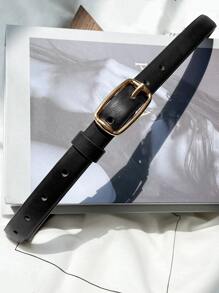 DAZY Litchi Embossed Rectangle Buckle Belt - Black - View 4