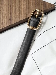 DAZY Litchi Embossed Rectangle Buckle Belt - Black - View 5