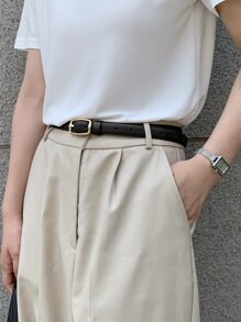 DAZY Litchi Embossed Rectangle Buckle Belt - Black - View 6