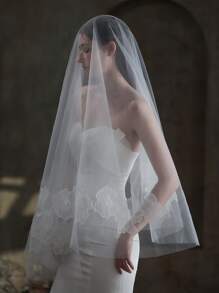 Floral Embroidered Bridal Veil Fall Clothes For Women - White - View 1