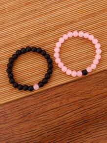 2pcs Two Tone Beaded Bracelet - Multicolor - View 2