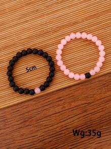 2pcs Two Tone Beaded Bracelet - Multicolor - View 3