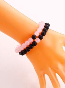 2pcs Two Tone Beaded Bracelet - Multicolor - View 5