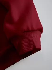 SHEIN EZwear 字母圖案加絨內裏運動衫 - 酒紅色 - 查看 3