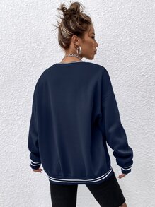 SHEIN Unity Letter Graphic Drop Shoulder Sweatshirt - Navy Blue - View 2