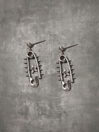 Grunge Punk Pendants d'oreilles à détail étoile avec épingle de sûreté