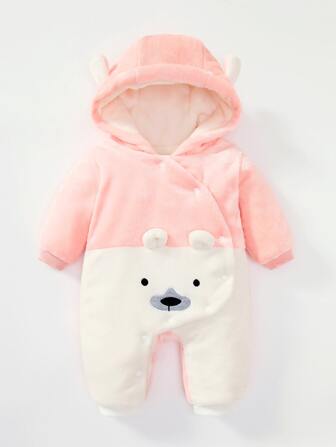 新生兒連身衣,秋冬季,全新法蘭絨面料,女寶寶保暖外套