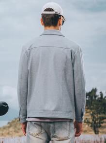 Men Flap Pocket Button Up Jacket - Light Grey - View 2