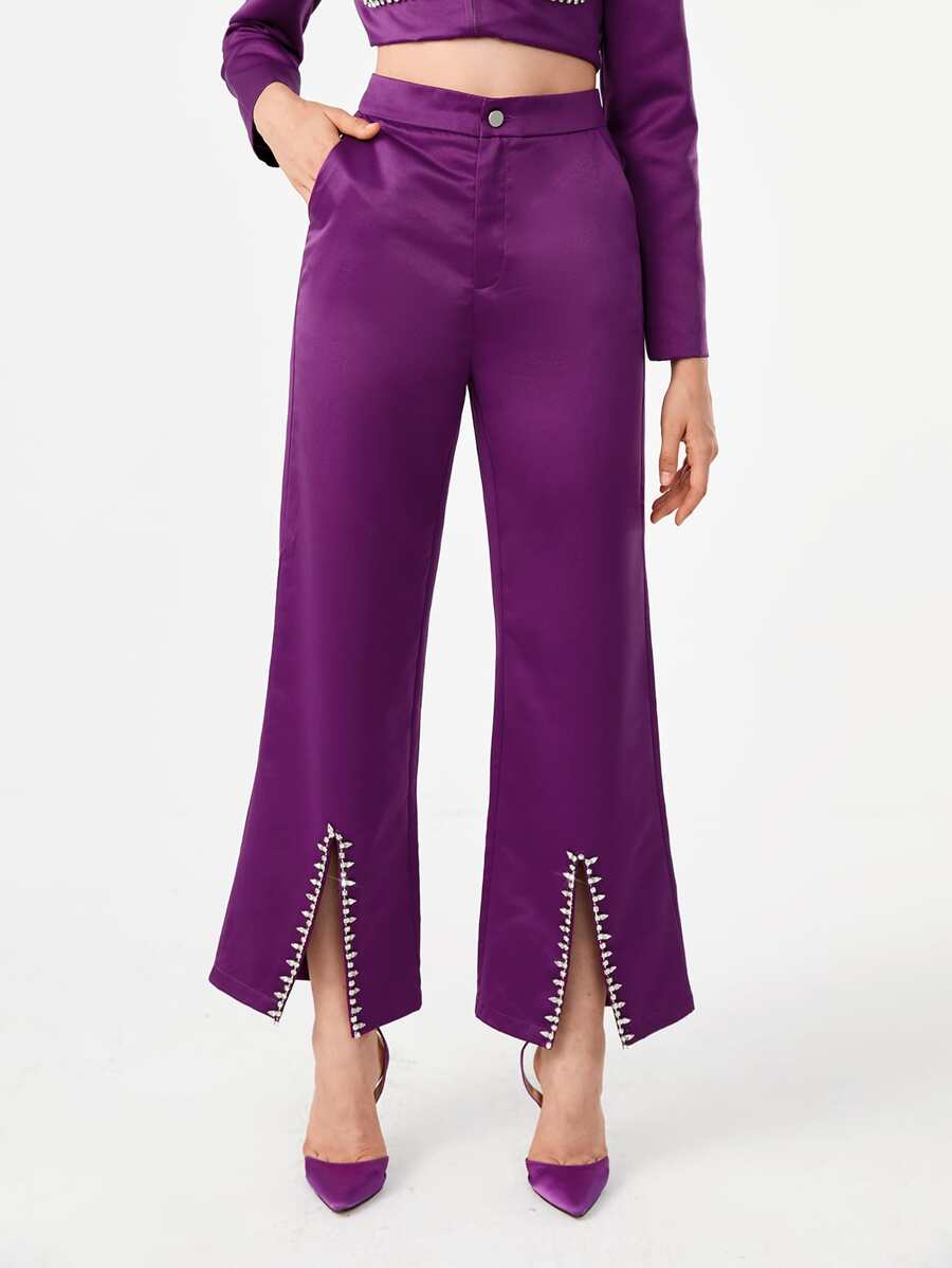 Mathilde Lhomme 水鑽下擺開叉闊腿褲 - 紫色 - 查看 1