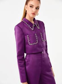 Mathilde Lhomme 水鑽細節短夾克 - 紫色 - 查看 4