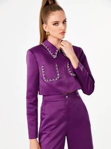 Mathilde Lhomme 水鑽細節短夾克 - 紫色 - 查看 5