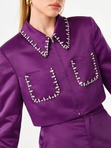 Mathilde Lhomme 水鑽細節短夾克 - 紫色 - 查看 6