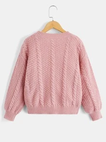 SHEIN Girls Bow Front Drop Shoulder Jumper - Pink - View 2