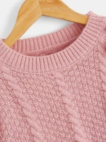 SHEIN Girls Bow Front Drop Shoulder Jumper - Pink - View 4