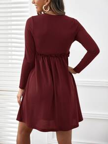 SHEIN Maternity Solid Frill Trim Dress - Maroon - View 2