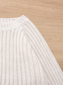 少女纯色罗纹针织毛衣和针织裤套装 - 米色 - 查看 4