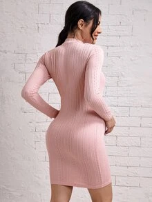 SHEIN Maternity Cable Knit Bodycon Dress - Baby Pink - View 2