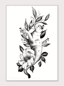 1 feuille Sticker de tatouages à motif de chat - Noir - Voir 1