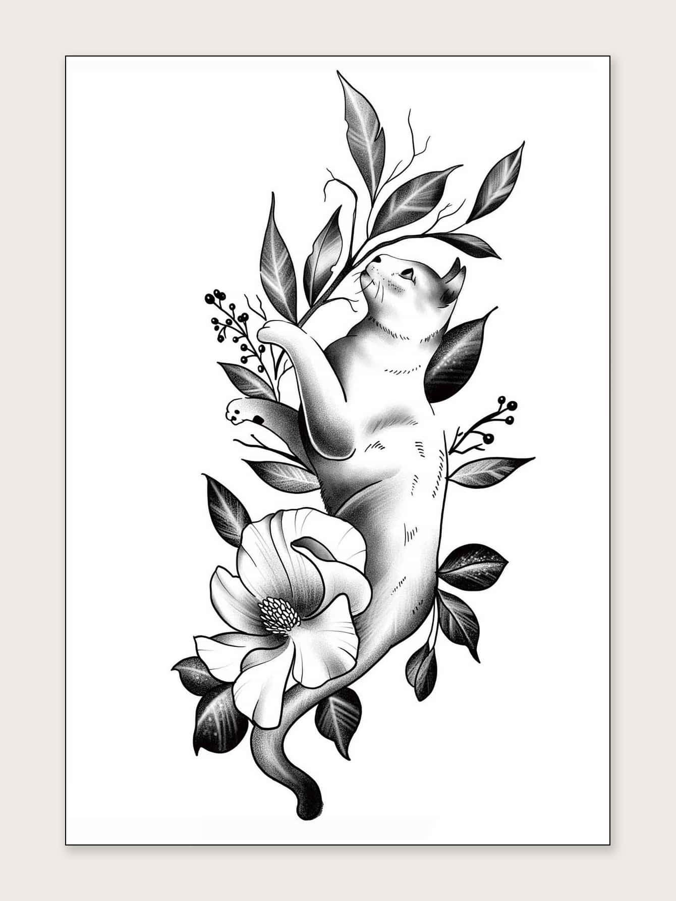 1 feuille Sticker de tatouages à motif de chat - Noir - Voir 1