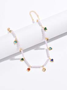 Đồ trang trí Ngọc Trai giả Pha lê Trái tim quyến rũ Dây chuyền - Nhiều màu - Xem 2