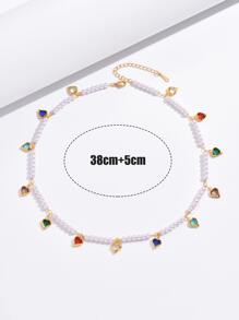 Đồ trang trí Ngọc Trai giả Pha lê Trái tim quyến rũ Dây chuyền - Nhiều màu - Xem 3