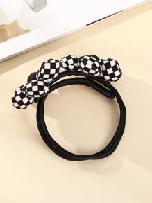Checkered Pattern Flower Decor Hair Tie - Black and White - View 3